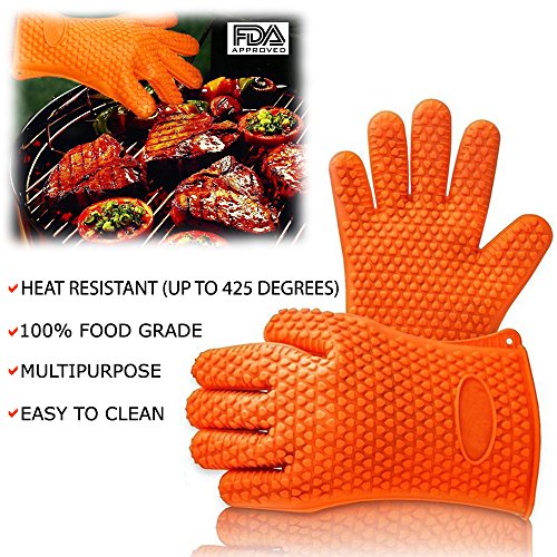 Q-glove Silicone Oven Mitts Heat Resistant Glove  Color  Orange  2 pcs