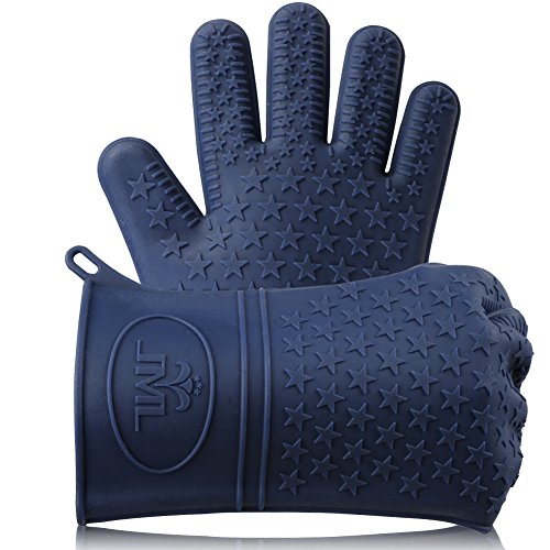 Silicone Cooking Gloves Heat Resistant Oven Mitt For Grilling BBQ Oven Grill Baking and Cooking Insulated WaterproofTotal Finger Hand Wrist Protection Blue