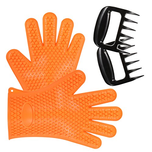 Yuntong Set of Barbecue Gloves Pulled Pork Claws  Extra Thick Heat Resistant Food Safe Silicone Oven Mitts Orange Plus Premium Strength and Sharpness Meat Handler  Black 
