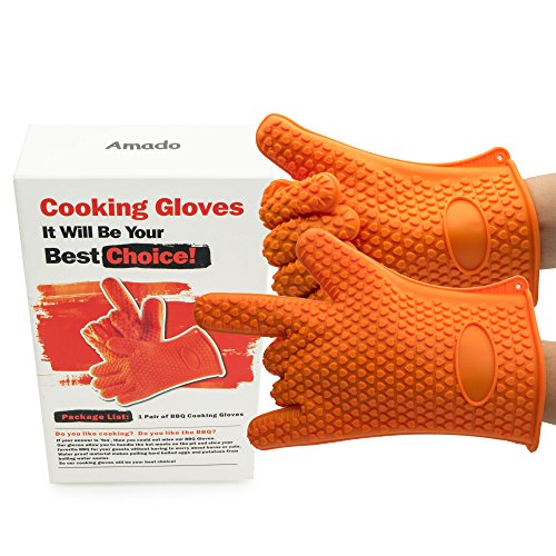 BBQ Gloves Amado Barbecue Gloves Silicone Mitts Heat Resistant Cooking Gloves Orange