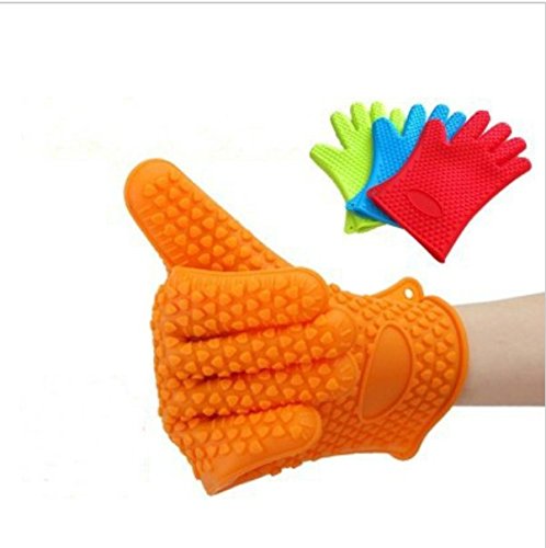 KisKis 1 Pair 2 Gloves Silicone Heat Resistant Grilling BBQ Mitts Gloves for Cooking Baking Oven Smoking and Potholder Orange Medium