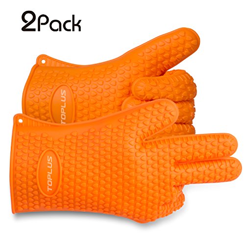 Toplus Silicone BBQ Grilling Cooking Gloves Heat Resistant Oven Mitts Great for Grilling BBQs Baking Smoke Ovens Insulated Waterproof Set of 2