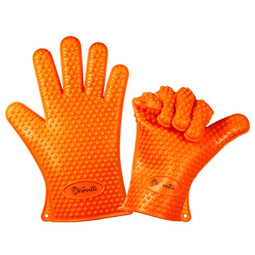 Vervetie Barbecue Gloves Heat Resistant Silicone Cooking Gloves for Grill BBQ - Oven Mitts Potholder for Kitchen Baking