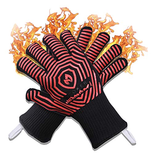 AZOKER BBQ Gloves - 932℉ Extreme Heat Resistant EN407 Certified - Silicone Non-Slip Cooking Gloves-Improved Oven Mitts-Oven Gloves for BBQ Grill Baking Welding-14 One Size Fits Most Black Red