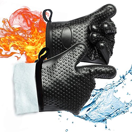 Gold Meier BBQ Grilling Gloves Heat Resistant Waterproof Gloves Silicone Oven Mitts Kitchen Five Finger Gloves