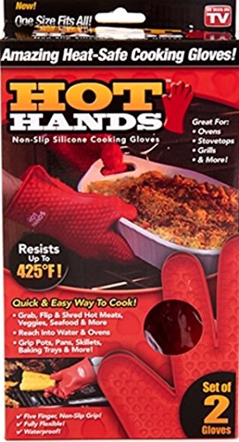 Ontel Hot Hands Heat Resistant Silicone Gloves Mitts for Grilling BBQ Kitchen Cooking Baking Pots Pans Smoking and Oven