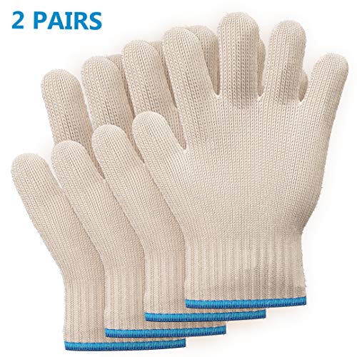 2 PAIRS Heat Resistant Gloves Oven Gloves Heat Resistant With Fingers Oven Mitts Kitchen Pot Holders Cotton Gloves Kitchen Gloves Double Oven Mitt Set Gardening Gloves Work Gloves Bulk