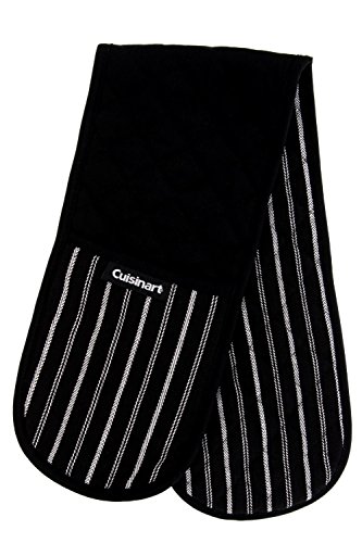 Cuisinart Quilted Double Oven Mitt Twill Stripe 75 x 35 inches - Heat Resistant Oven Gloves to Protect Hands and Arms - Great Set for Cooking Baking and Handling Hot Pots and Pans- Jet Black