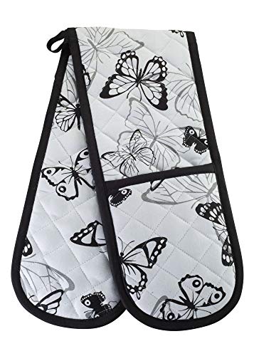 SMART HOME Fun Summer Butterfly 1 Piece Long Double Oven Mitts Gloves Heat Resistant 100 Cotton Extra Thick Quilted