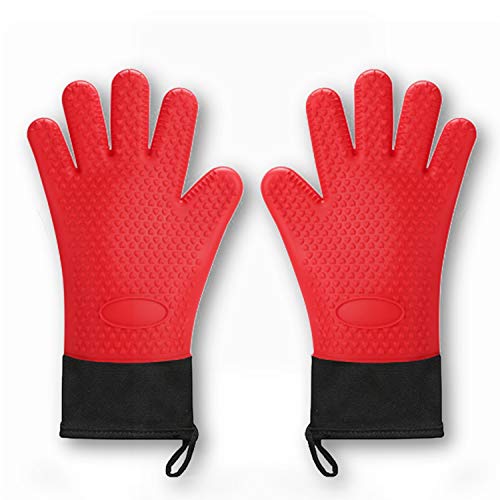 Y-LIFE Silicone Oven Mitts with Heat-Resistant and Double Thickening Silicone Non Slip Texture Oven Mitts Grilling Gloves Professional Heat Resistant Kitchen Cooking Mitts Red Set of 2