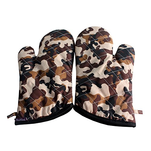 brown Camo Quilting Nylon Heat Resistant Micro-oven Mittsgloves 2-pack