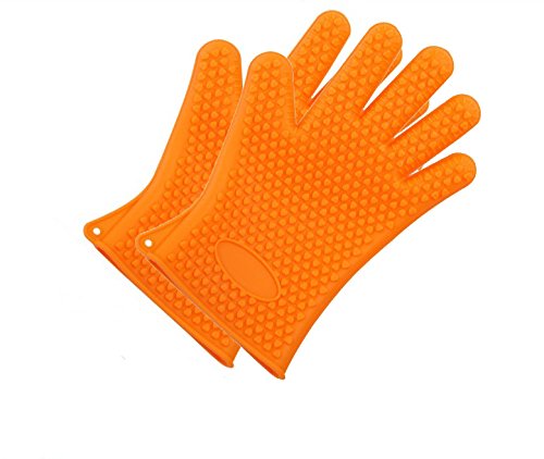 1 Pair Thicken Bbq Grilling Silicone Glovesheat Resistant Oven Mittsorange