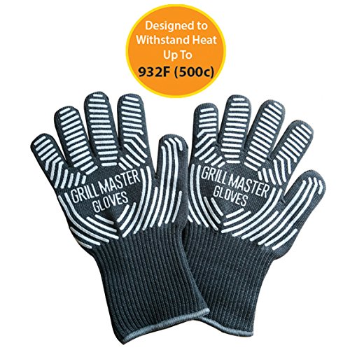 Oven Gloves Pot Holders and Oven Mitts No More - Best Grilling Gloves Heat Resistant and Certified to 932Â°F Dark Grey Long Cuff by Grill Master