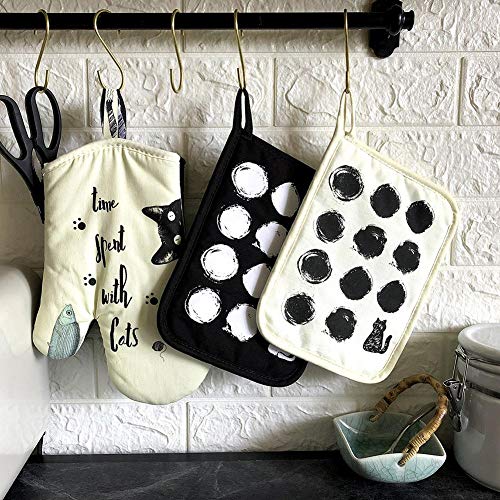 anne210 Punchki Cartoon Insulated Gloves Pads，Microwave Oven Mitts Black and White Dot Heat Insulation Gloves Cotton Twill Wave Dot Heat Insulation Pad 18x23cm Benefit