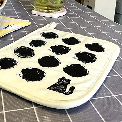 miniflower Punchki Cartoon Insulated Gloves Pads，Microwave Oven Mitts Black and White Dot Heat Insulation Gloves Cotton Twill Wave Dot Heat Insulation Pad 18x23cm