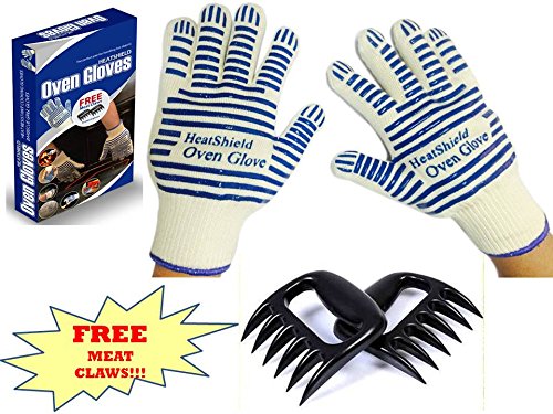 Cooking Gloves - Heat Resistant Gloves - Use As Pot Holders Bbq Gloves Oven Mitts - Set Of 2 Gloves - Premium