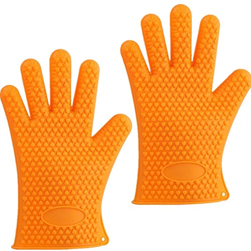 Erica Ama Silicone BBQ Grilling Gloves Insulated Waterproof Heat Resistant Pot Holder Heart-shaped 1pair orange 