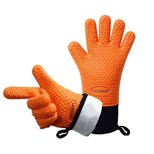 Geekhom Grilling Gloves, Heat Resistant Gloves Bbq Kitchen Silicone Oven Mitts, Long Waterproof Non-slip Potholder