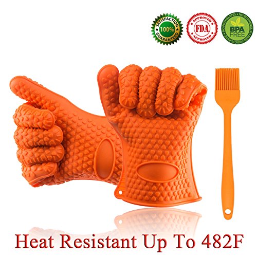 Homaker Silicone Bbq Gloves 482f Heat Resistant Oven Mitts Grill Gloves For Baking, Smoking, Potholder Bonus Basting