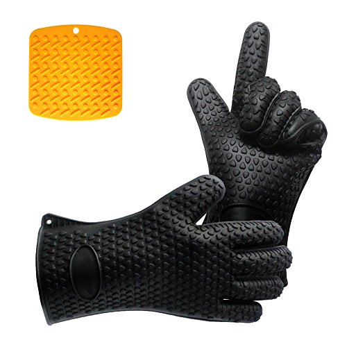 Ieka Heat Resistant Glovesset Of 2 Silicone Gloves And Pot Holder Mat For Your Indoor And Outdoor Cooking Needs