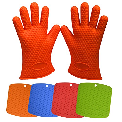 Iserlohn Silicone Heat Resistant Bbq Grill Glovesoven Mitts Great For Cooking bakingsmokingamp Potholder Orange