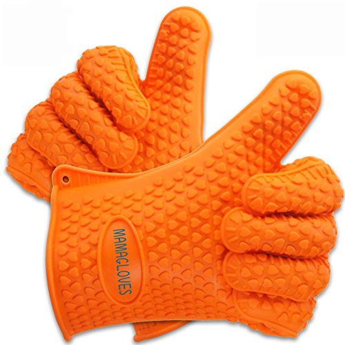 Mama Gloves® Heat Resistant Bbq Silicone Gloves - Perfect Use As Cooking Gloves, Baking, Or Potholder - Non Stick