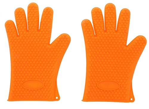 Premium Silicone Heat Resistant Potholder Gloves 105 Inch Cooking Grilling Bbq Kitchen Oven Grill Baking Smoking Gloves Mits 1 Pair - Orange