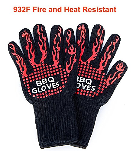 932F Cut Heat Resistant BBQ Grill Gloves Cooking Gloves for Oven Mitts Cooking Baking Smoking Potholder 100 Cotton Lining Stripes for Ultimate GripSilicone Insulated Protection