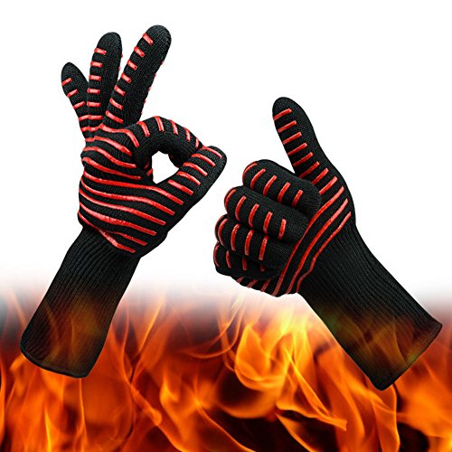 CoolingTech BBQ Gloves Grilling Cooking Gloves 932°F Extreme Cut Heat Resistant Gloves Kevlar Oven Gloves Mitts 14 Long For Extra Forearm Protection 1 Pair