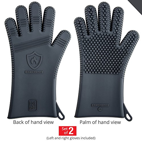 Latest Technology in Mens Silicone Barbecue Gloves - Heat Resistant for Grilling Cooking Smoking Protection Great BBQ Grill Oven Mitts - Restaurant Tested - 135 Long Size L Set of 2