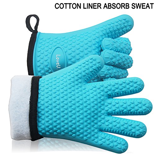 Loveu Oven Mitts - Silicone And Cotton Double-layer Heat Resistant Gloves  Silicone Gloves  Oven Gloves  Bbq