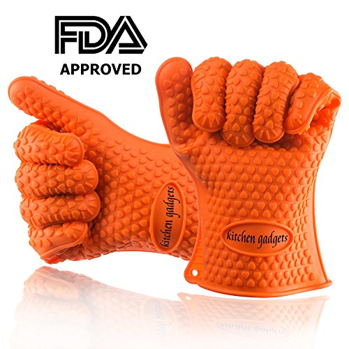 Oven Gloves Heat Resistant BBQ Gloves Extreme Heat Resistant For Protect Your Hands from Grilling Baking Smoking Cooking- 1 Size Fits All Orange - FDA Approved Grill Gloves