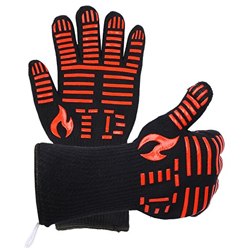TD Design BBQ Grilling Cooking Gloves 932ºF Extreme Heat Resistant Gloves Grill Oven Safety Mitts - 1 Pair 14 inch Long for Extra Forearm Protection