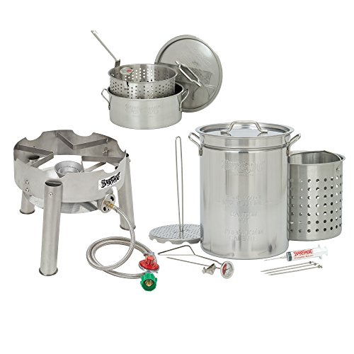 Bayou Classic 32 Quart Complete Stainless Steel Deluxe Turkey Fryer Kit With 10 Quart Fry Pot