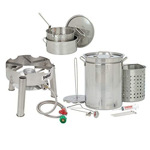 Bayou Classic 32 Quart Complete Stainless Steel Deluxe Turkey Fryer Kit With 10 Quart Fry Pot