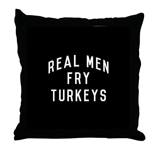 Pattebom Home Decor Real Men Fry Turkeys Canvas Pillow Covers 18 x 18 Decorative Farmhosue Decor Throw Pillows with Zip Couch Cushion Covers Funny Gifts