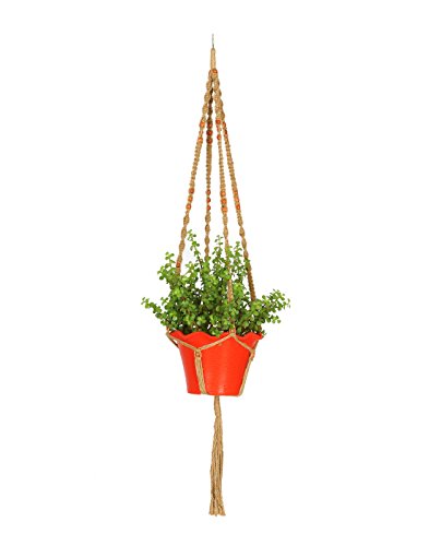 Ashman Plant Hanger Macrame Jute 4 Legs 48 Inch with Beads 1 Best Recommended For Indoor Outdoor Patio Deck Ceiling Round Square Pots Unique Design Hand Knotted Retro Feeling Unmatched Finesse