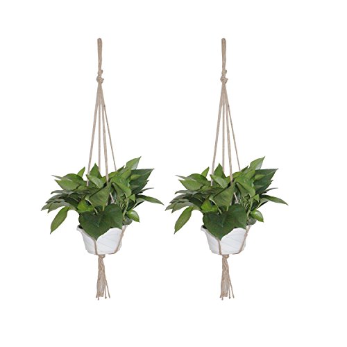 Ljy 2-pack Plant Hanger Macrame Jute 4-leg Without Hoop For Indoor Outdoor Balcony Ceiling Patio Deck Roundamp