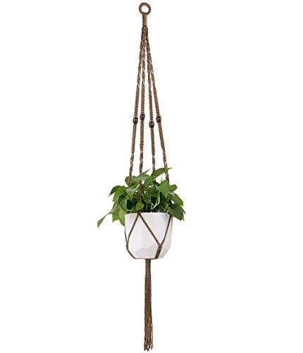 Mkono Macrame Plant Hanger Hanging Planter Basket Nylon Rope wth Beads 4 Legs 50 Inch