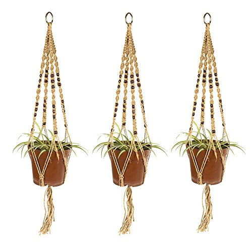 Peicees 3 pcs Outdoor Macrame Jute Hanger Plant 4 Leg 40 Inch with Beads