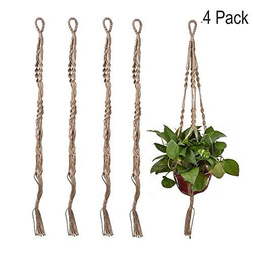 Peicees 4 Pack Plant Hanger Macrame Jute 4 Legs 355 Inches for Indoor Outdoor Balcony Pots Stand