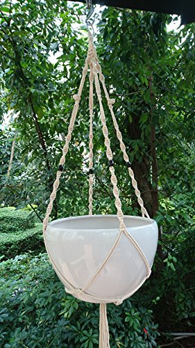 Plant Hanger Macrame Cotton 4 Legs 48 Inches For Indoor Outdoor Living Room Kitchen Deck Patio High And Low