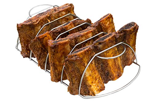 Barbecue Bull - Rib Rack - Reversible to Roast Rack - Perfect for Roasting and Grilling with any kind of Grill Smoker or Oven - Durable Space Saving Stainless Steel Rack for Professional BBQ Grilling