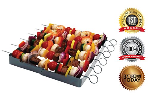 Stainless Steel - Heavy Duty, Shish Kabob 6-piece Skewer - Shish Kabob Rack & Grill Set For All Meat & Vegetables