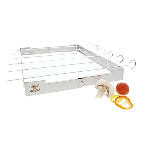 Yukon Glory 6-piece Skewer And Grill Rack Set, Heavy Duty Stainless Steel Shish Kebab Skewer Set - Easy Cleaning