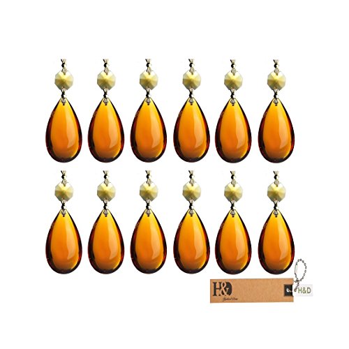 H&d Amber Lamp Teardrop Prisms Chandelier Crystals Hanging Pendants 2inch Pack Of 10