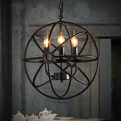 Perfectshow 4-lights Vintage Edison Metal Shade Round Hanging Ceiling Chandelier Retro Iron Rustic Spherical Pendant