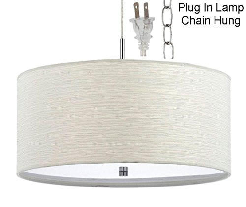 Plug In White Nickel Modern Drum Pendant Light Swag Lamp Hanging Chandelier 18” Wide