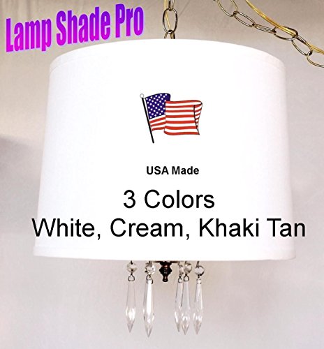 USA Made in America by Lamp Shade Pro - Cream or White Linen With Crystals Drum Swag Lamp Pendant Light Hanging Chandelier Lamp Shade 145 Wide -OptionCream