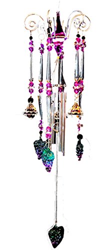 Wind Chime Garden Hanging Wine Grapes, Chandelier Mobile Style, 3 Acrylic Crystal Prisms Creates A Sparkling Colorful
